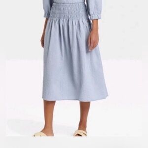 A New Day Smock Skirt Sz XL Modal Blend Sky Blue Crinkle Cotton Fit&Flare A-Line